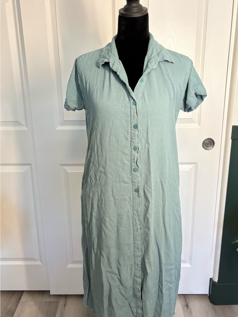 Evolverie Button Front Shirt Dress Swim Cover Up Mint Green Small